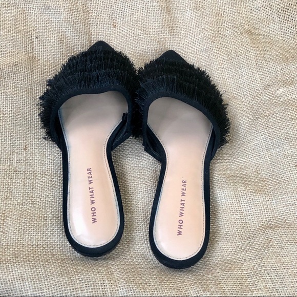 Who What Wear black fringe mules. Pointy toe - Picture 2 of 4